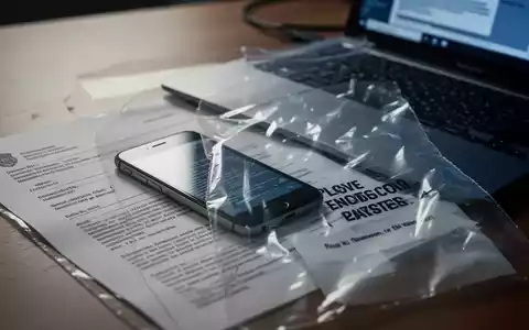 Ein Smartphone und ein Laptop auf einem Tisch, teilweise verdeckt durch ein rechtliches Dokument oder einen Polizeibeweisbeutel. - Foto: über boerse-global.de