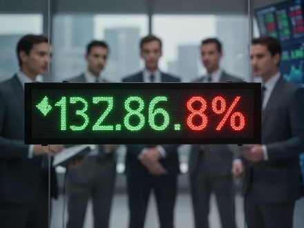 Nahaufnahme eines Börsentickers mit steigenden Zahlen und verschwommenen Geschäftsleuten im Hintergrund. - Foto: über boerse-global.de