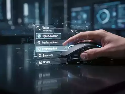 A hand holding a mouse over a glowing, abstract right-click menu on a dark surface, symbolizing performance issues. - Foto: über boerse-global.de