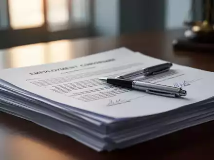 Nahaufnahme eines Stapels Arbeitsverträge oder juristischer Dokumente mit einem Stift darauf in einem modernen Büro. - Foto: über boerse-global.de