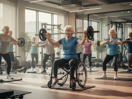 Eine Gruppe von Menschen unterschiedlichen Alters, darunter Senioren, trainiert in einem modernen Fitnessstudio. Der Fokus liegt auf Inklusivität und Gesundheit. - Foto: über boerse-global.de