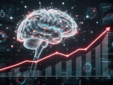 A glowing neural network superimposed over a flat productivity graph, with abstract data, symbolizing AI's impact on productivity. - Foto: über boerse-global.de