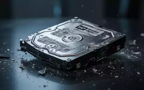 Eine Nahaufnahme einer beschädigten Western Digital Festplatte auf einer dunklen Oberfläche, die Rückgang und negative Marktereignisse symbolisiert. - Foto: über boerse-global.de