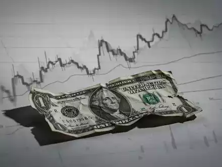 Ein zerknitterter Dollarschein mit dem Schatten eines fallenden Börsenkurses, der auf Underperform-Einstufung hinweist. - Foto: über boerse-global.de