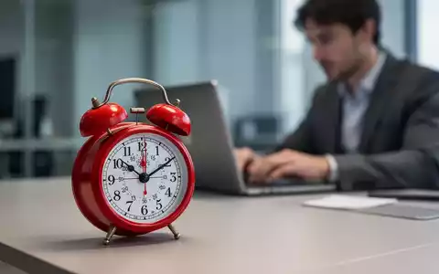 Ein roter Pomodoro-Küchentimer auf einem modernen Schreibtisch mit einer unscharfen Person, die im Hintergrund am Laptop arbeitet. - Foto: über boerse-global.de