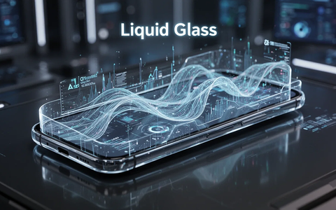 A smartphone screen displays a glowing Liquid Glass interface with AI features, symbolizing Apple's iOS 26 redesign. - Foto: über boerse-global.de