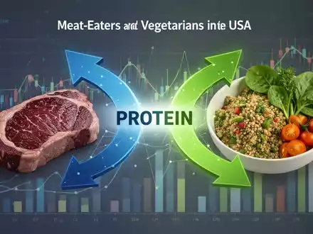 Zwei Pfeile zeigen divergierende Ernährungswege: einer zu einem Steak, der andere zu pflanzlichen Lebensmitteln, symbolisierend die Debatte. - Foto: über boerse-global.de