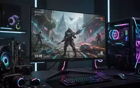 Close-up of a high-resolution gaming monitor displaying a vibrant game, with subtle reflections of a dark, futuristic environment. - Foto: über boerse-global.de