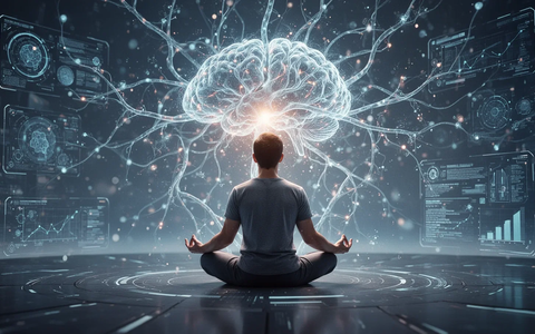Eine abstrakte Darstellung von persönlichem Wachstum und mentaler Stärke, symbolisiert durch leuchtende Verbindungen oder eine ruhige Figur in einer digitalen Umgebung. - Foto: über boerse-global.de
