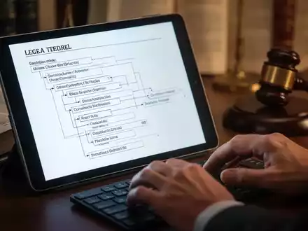 A close-up of a legal document on a screen showing a complex multilevel outline, with hands typing on a keyboard. - Foto: über boerse-global.de