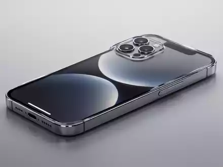 A sleek, modern smartphone (iPhone 17 Pro Max) angled to show its display and wide camera plateau in a minimalist setting. - Foto: über boerse-global.de