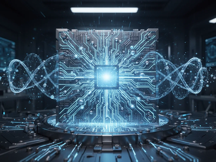 Close-up of a futuristic quantum processor glowing with blue light, illustrating complex circuitry and abstract quantum principles. - Foto: über boerse-global.de