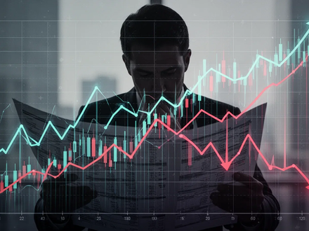 Grafische Darstellung von steigenden und fallenden Finanzdiagrammen über der Silhouette einer Person, die über Altersvorsorge nachdenkt. - Foto: über boerse-global.de
