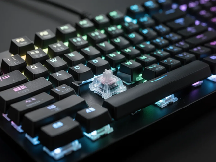 A close-up of a high-performance gaming keyboard with vibrant RGB backlighting, highlighting the illuminated keys and sleek design. - Foto: über boerse-global.de