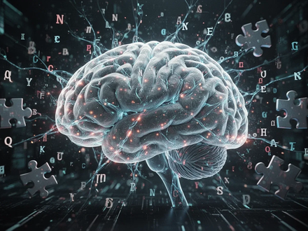 Ein stilisiertes Gehirn aus leuchtenden neuronalen Pfaden, umgeben von digitalen Elementen und Puzzleteilen, vor dunklem Hintergrund. - Foto: über boerse-global.de