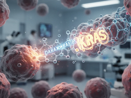 Mikroskopische Ansicht von Bauchspeicheldrüsenkrebszellen mit einem leuchtenden Molekül, das mit einem Protein interagiert, vor verschwommenem Hintergrund. - Foto: über boerse-global.de