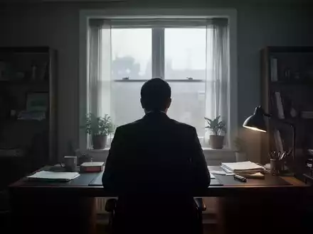 Eine einsame Person sitzt im Homeoffice und schaut aus einem Fenster, was Isolation und Nachdenklichkeit symbolisiert. - Foto: über boerse-global.de