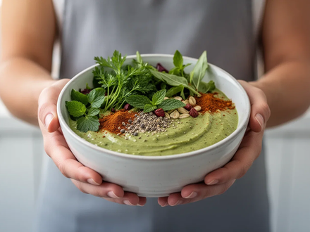 Hände halten eine Schüssel mit frischem, pflanzlichem Essen, das Gesundheit und Wohlbefinden symbolisiert. - Foto: über boerse-global.de