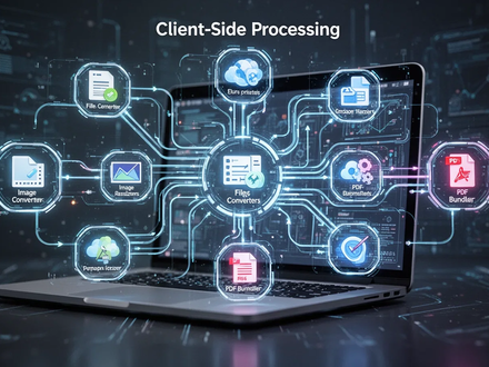 A glowing digital interface with icons for various web tools, symbolizing browser-native processing and data staying on user devices. - Foto: über boerse-global.de