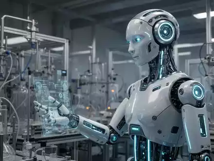 A close-up of a sophisticated humanoid robot with intricate joints and glowing blue accents, set against a blurred high-tech background. - Foto: über boerse-global.de