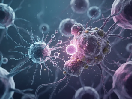 Nahaufnahme von Gehirnzellen, die mit Amyloid-Plaques interagieren, mit leuchtenden Mikroglia- und T-Zellen. - Foto: über boerse-global.de