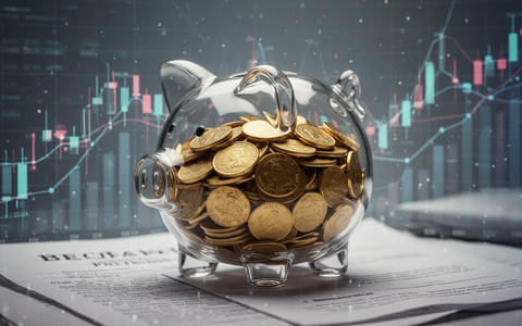 Ein modernes, stilisiertes Sparschwein aus Glas, gefüllt mit Goldmünzen, vor unscharfen Finanzdiagrammen und juristischen Texturen. - Foto: über boerse-global.de