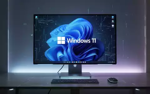 A modern desktop computer displaying the Windows 11 logo, surrounded by digital light, representing technology and new software deals. - Foto: über boerse-global.de
