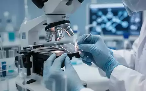 Nahaufnahme der Hände eines Wissenschaftlers, der eine mikroskopische Probe in einem Labor untersucht, um biopsiegesteuerte Therapien zu symbolisieren. - Foto: über boerse-global.de