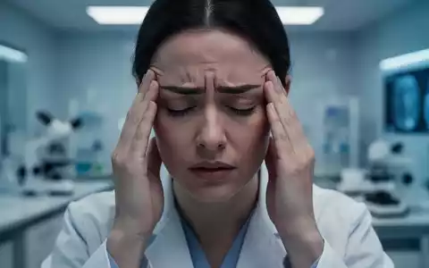 Eine Person mit geschlossenen Augen hält die Hände an die Schläfen, im Hintergrund unscharfe medizinische Forschungselemente. - Foto: über boerse-global.de