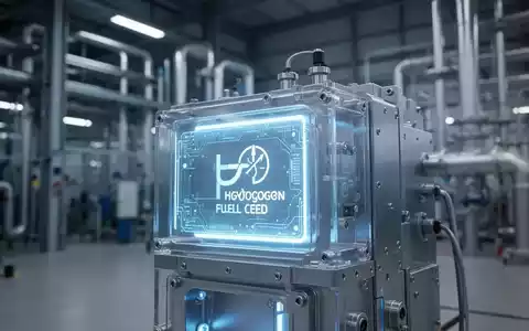 Nahaufnahme einer leuchtenden Wasserstoffbrennstoffzelle vor verschwommenem Industriehintergrund, die saubere Energie darstellt. - Foto: über boerse-global.de