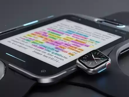 Ein futuristischer E-Reader mit einem Smart Dial, das einer Apple Watch Digital Crown ähnelt, auf einem minimalistischen Gerät. - Foto: über boerse-global.de