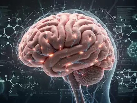 Ein stilisiertes menschliches Gehirn mit leuchtenden neuronalen Pfaden und abstrakten digitalen Elementen, die Forschung und Medizin symbolisieren. - Foto: über boerse-global.de