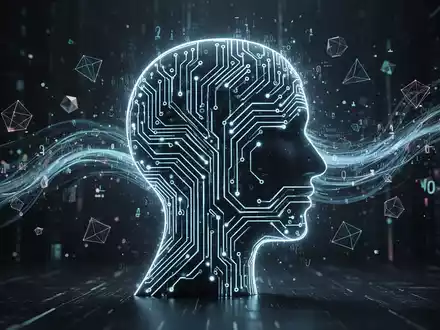 Eine stilisierte menschliche Kopfsilhouette aus leuchtenden Leiterbahnen mit Datenströmen und geometrischen Formen. Symbolisiert logisches Denken und digitale Intelligenzbewertung. - Foto: über boerse-global.de