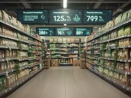 Ein Supermarktgang mit einer Vielzahl umweltfreundlicher Produkte und Verpackungen, die Nachhaltigkeit betonen. - Foto: über boerse-global.de