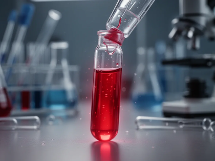 Nahaufnahme einer Blutprobe in einem Reagenzglas, das mit einem subtilen, inneren Licht leuchtet, um verborgene Entzündungen darzustellen. - Foto: über boerse-global.de