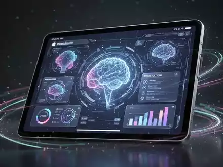 A modern iPad Pro displaying a futuristic, glowing user interface with abstract AI elements, symbolizing advanced productivity and intelligence. - Foto: über boerse-global.de