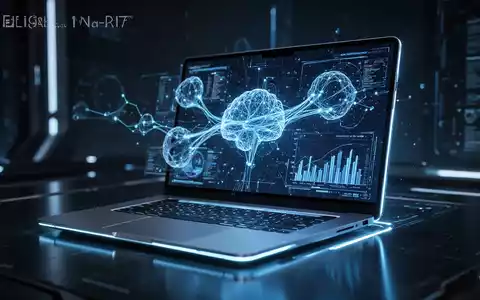 A futuristic laptop with a glowing blue screen displaying AI network graphics, symbolizing advanced computing and artificial intelligence. - Foto: über boerse-global.de