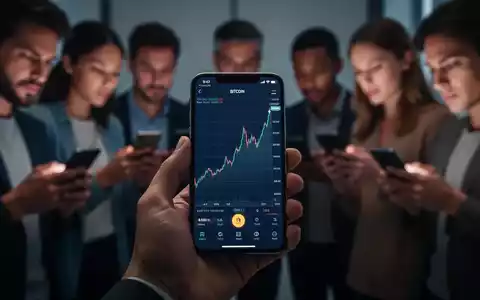 Nahaufnahme einer Hand, die ein Smartphone mit einem Bitcoin-Diagramm hält, im Hintergrund verschwommen Kleinanleger. - Foto: über boerse-global.de