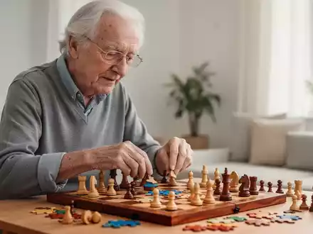 Ein älterer Mensch, der ein komplexes Puzzle löst, symbolisiert mentale Fitness und kognitive Langlebigkeit im Alter. - Foto: über boerse-global.de
