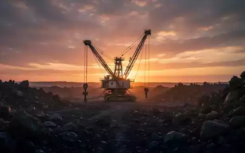Eine Bergbaubohranlage bei Sonnenuntergang in einer rauen Felslandschaft, die Exploration und die Herausforderungen im Rohstoffsektor darstellt. - Foto: über boerse-global.de