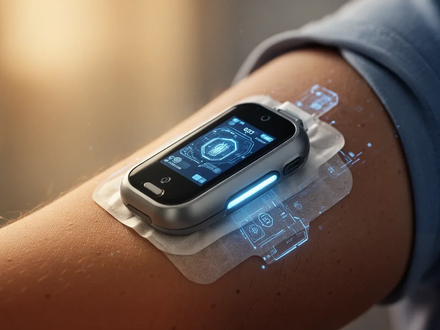Nahaufnahme einer modernen Insulin-Patch-Pumpe auf einem Arm, die fortschrittliche Diabetestechnologie und Innovation darstellt. - Foto: über boerse-global.de