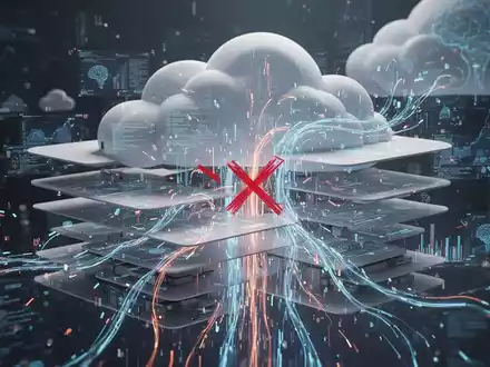 A digital illustration showing data streams encountering obstacles and limitations within a cloud computing environment, symbolizing software feature limitations. - Foto: über boerse-global.de