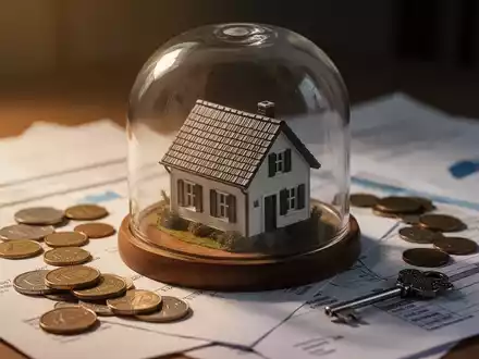 Ein Miniaturhaus unter einer Glaskuppel, umgeben von Finanzdokumenten und Münzen, symbolisiert den Schutz von Eigentum und Vermögen. - Foto: über boerse-global.de