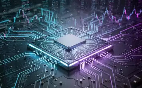 Ein futuristischer Quantencomputer-Prozessor mit leuchtenden Schaltkreisen und abstrakten Datenströmen im Hintergrund. - Foto: über boerse-global.de