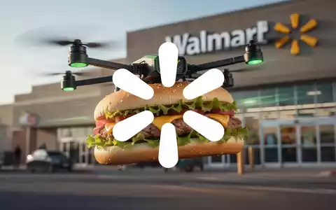 Ein stilisiertes Subway-Sandwich, das von einer Drohne geliefert wird, mit einem Walmart-Logo im Hintergrund. - Foto: über boerse-global.de