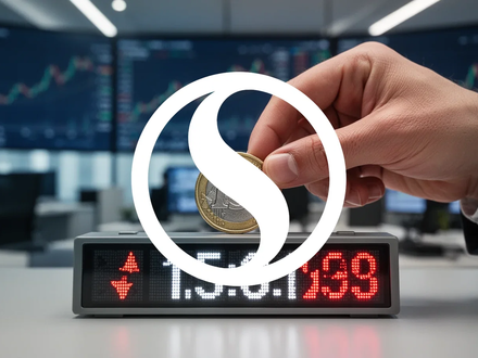 Eine Hand legt eine 15-Euro-Münze auf einen Börsenticker, im Hintergrund verschwommene Büro- und Finanzgrafiken. - Foto: über boerse-global.de