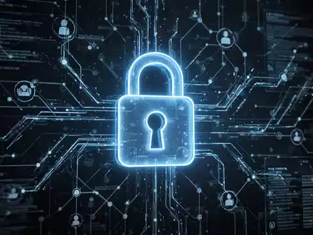 A glowing blue padlock icon over an abstract network diagram, symbolizing Windows network security and protection. - Foto: über boerse-global.de