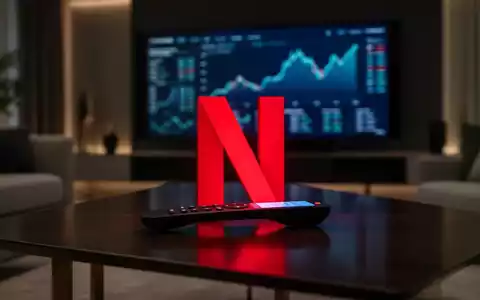 Eine stilisierte rote 'N' oder Fernbedienung auf einem Tisch vor einem unscharfen Fernseher mit Daten, der Netflix-Ergebnisse symbolisiert. - Foto: über boerse-global.de