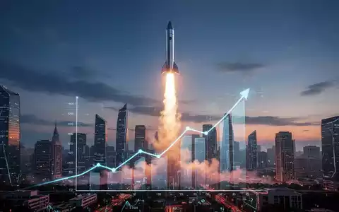 Eine Rakete startet in den Nachthimmel über einer futuristischen Finanzmetropole, symbolisierend das erfolgreiche IPO von SpaceX. - Foto: über boerse-global.de