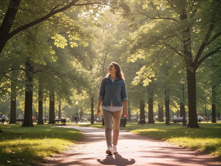 Eine Person geht durch einen sonnigen Park, umgeben von Bäumen, die die Verbindung zwischen Bewegung und psychischer Gesundheit im Sommer symbolisieren. - Foto: über boerse-global.de